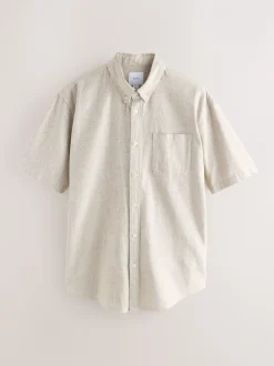 Shirts*Next - Standaard kraag - Katoen/linnen overhemd met korte mouwen Neutraal
