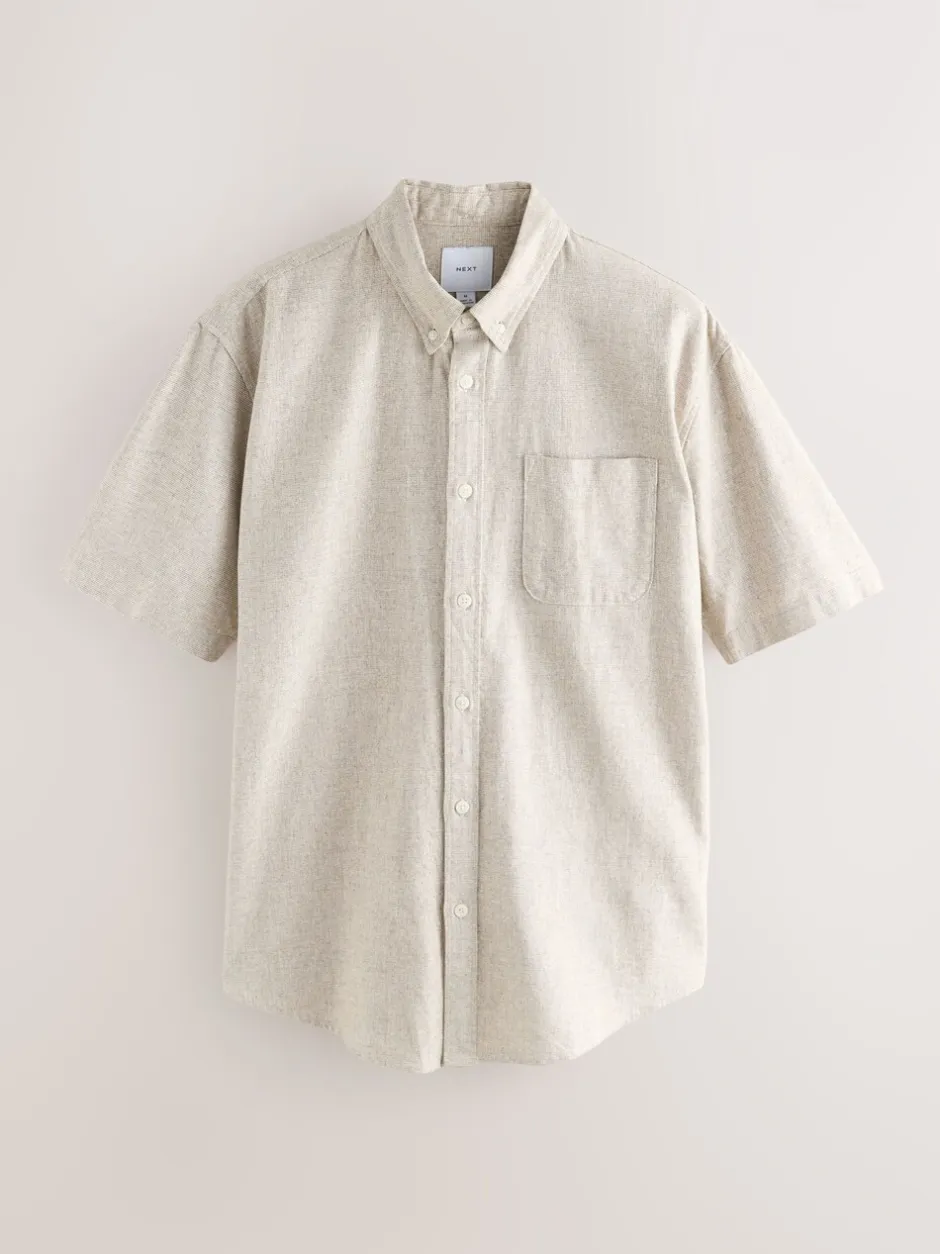 Shirts*Next - Standaard kraag - Katoen/linnen overhemd met korte mouwen Neutraal