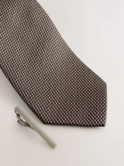 Stropdassen En Pochets*Next Neutraal - Stropdas met textuur en dasspeld