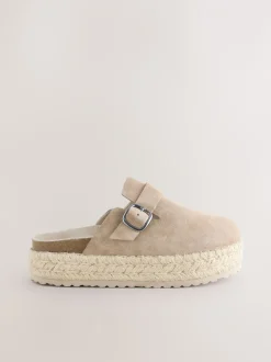 Lage Schoenen|Next - Suède espadrille klompen met ronde neus en dikke zool Neutraal