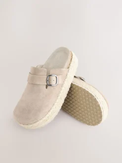 Lage Schoenen|Next - Suède espadrille klompen met ronde neus en dikke zool Neutraal