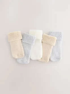 Sokken En Panty's|Sokken*Next Neutraal - Verpakking van 5 paar baby badstof sokken met rolkraag (0mnd-2jr)