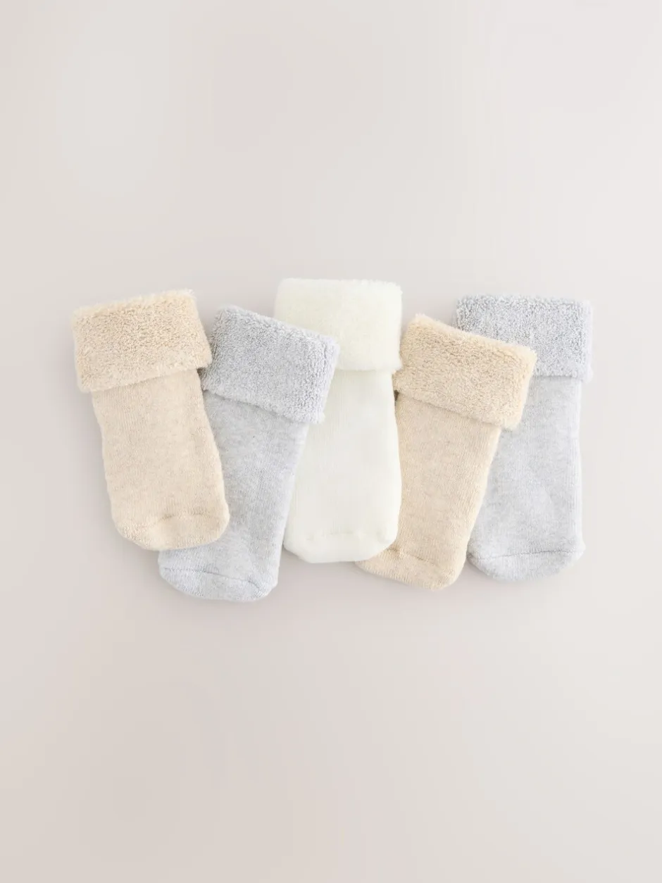Sokken En Panty's|Sokken*Next Neutraal - Verpakking van 5 paar baby badstof sokken met rolkraag (0mnd-2jr)
