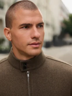 Jassen En Jacks*Next Neutraal - Wool Look Borg Lined Harrington Jacket