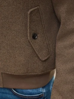 Jassen En Jacks*Next Neutraal - Wool Look Borg Lined Harrington Jacket