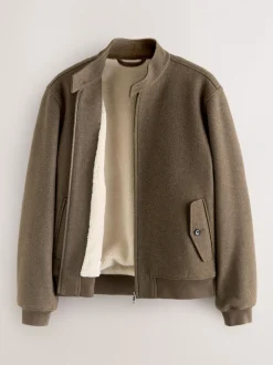 Jassen En Jacks*Next Neutraal - Wool Look Borg Lined Harrington Jacket