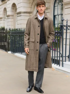 Jassen En Jacks|Next Neutraal - Wool Rich Italian Fabric Dogtooth Check Coat