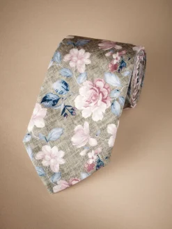 Stropdassen En Pochets|Next Neutraal bruin/roze bloemmotief - Signature Made In Italy Printed Paisley Tie