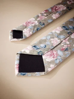 Stropdassen En Pochets|Next Neutraal bruin/roze bloemmotief - Signature Made In Italy Printed Paisley Tie
