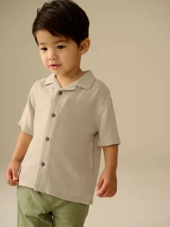 Shirts*Next - Overhemd van linnenmix met korte mouwen en reverskraag (3mnd-7jr) Neutraal effen