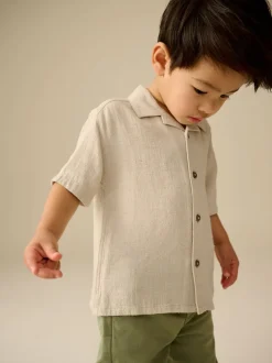 Shirts*Next - Overhemd van linnenmix met korte mouwen en reverskraag (3mnd-7jr) Neutraal effen