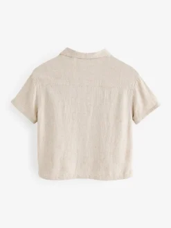 Shirts*Next - Overhemd van linnenmix met korte mouwen en reverskraag (3mnd-7jr) Neutraal effen