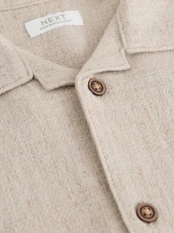 Shirts*Next - Overhemd van linnenmix met korte mouwen en reverskraag (3mnd-7jr) Neutraal effen
