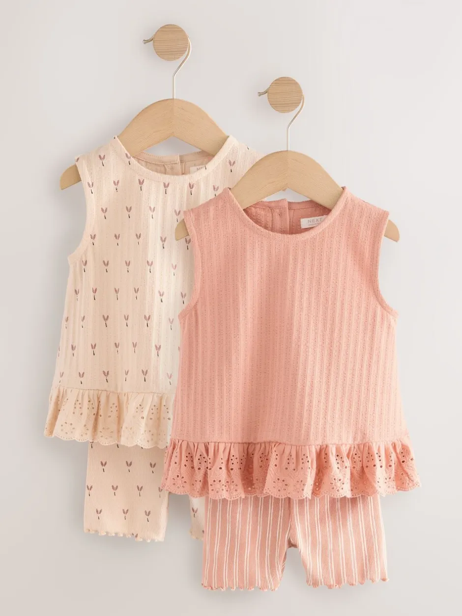 Tops|Shorts En Rokken|Next - Set van 2 hemdjes en shorts (3mnd -7jr) Neutraal fijne print