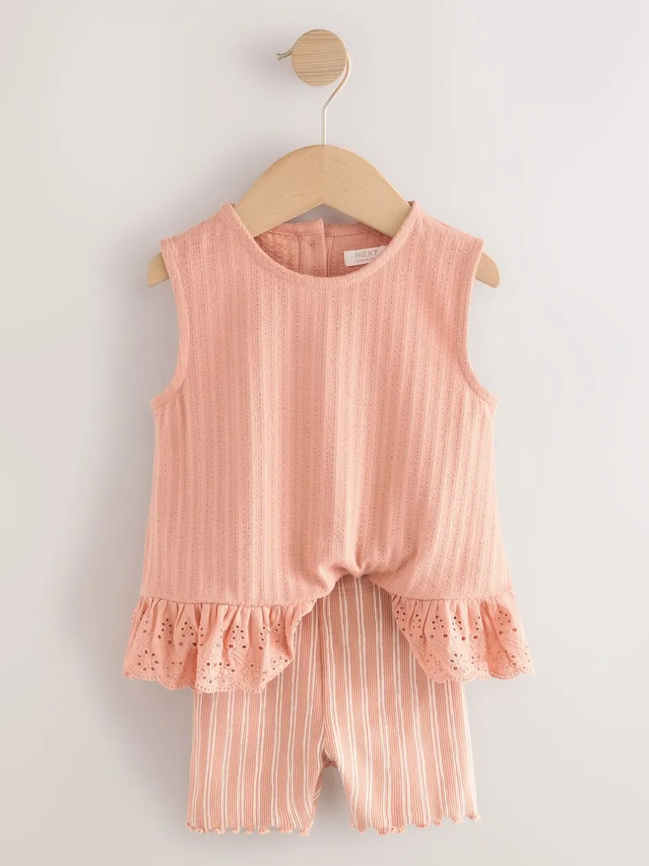 Tops|Shorts En Rokken|Next - Set van 2 hemdjes en shorts (3mnd -7jr) Neutraal fijne print