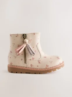 Boots*Next Neutraal gebloemd - Chelsea enkellaarsjes met rits en kwastjes