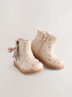 Boots|Next Neutraal gebloemd - Chelsea enkellaarsjes met rits en kwastjes