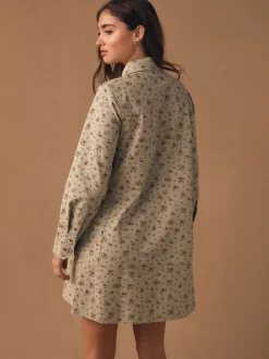 Jurken|Next Neutraal gebloemd - Long Sleeve Cotton Twill Overhead Shirt Dress