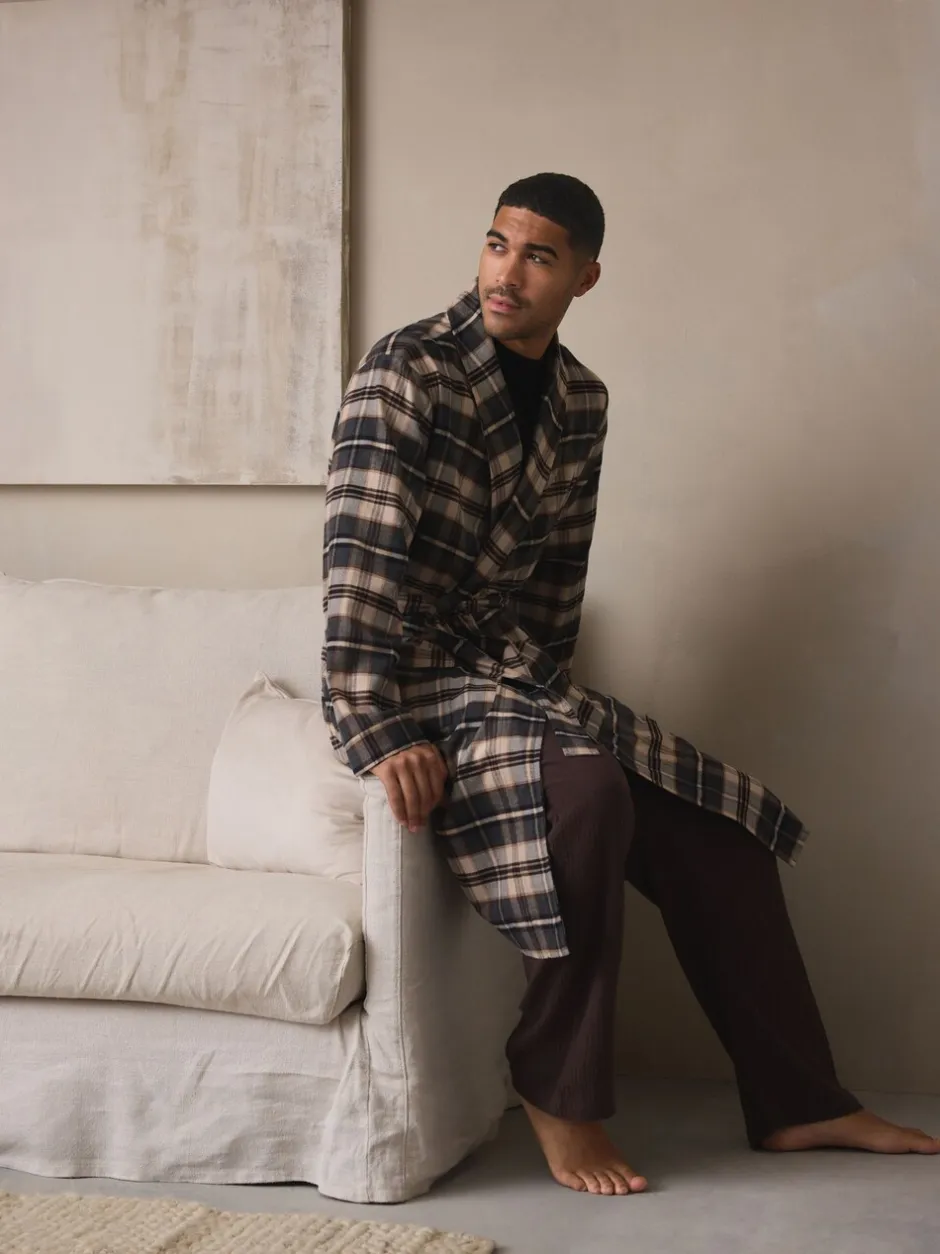 Loungewear|Kamerjassen En Badjassen*Next Neutraal geruit - Woven Dressing Gown
