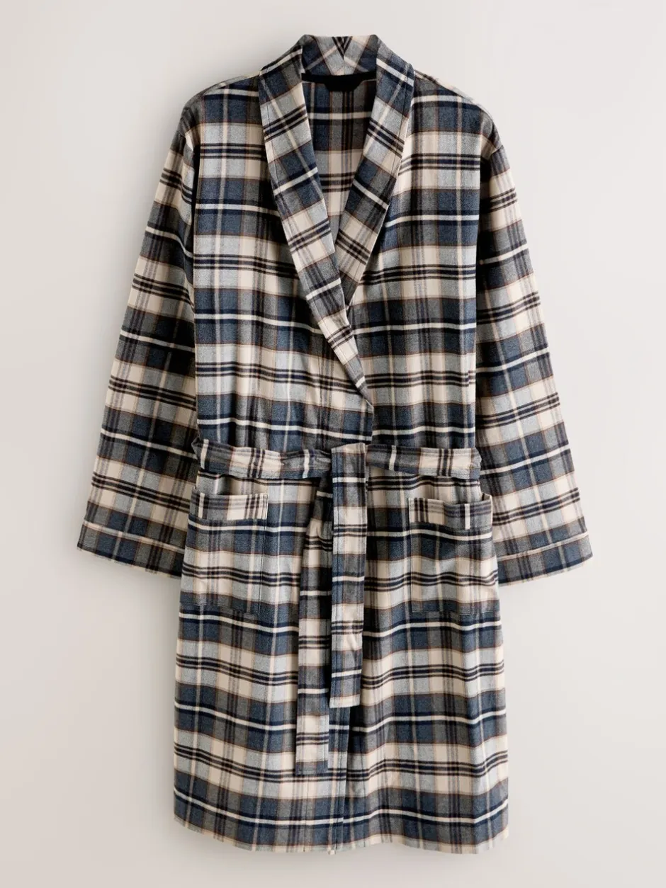 Loungewear|Kamerjassen En Badjassen*Next Neutraal geruit - Woven Dressing Gown