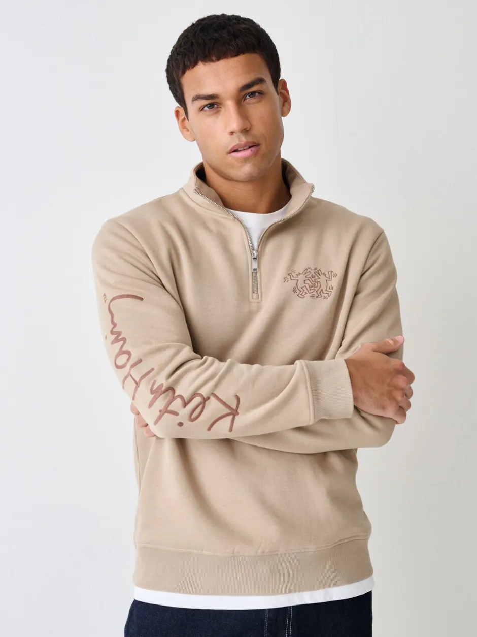 Sweaters En Hoody´S|Sweaters En Hoody´S*Next Neutraal kiezelkleurig - Keith Haring Licence Graphic Print Quarter Zip Neck Sweatshirt