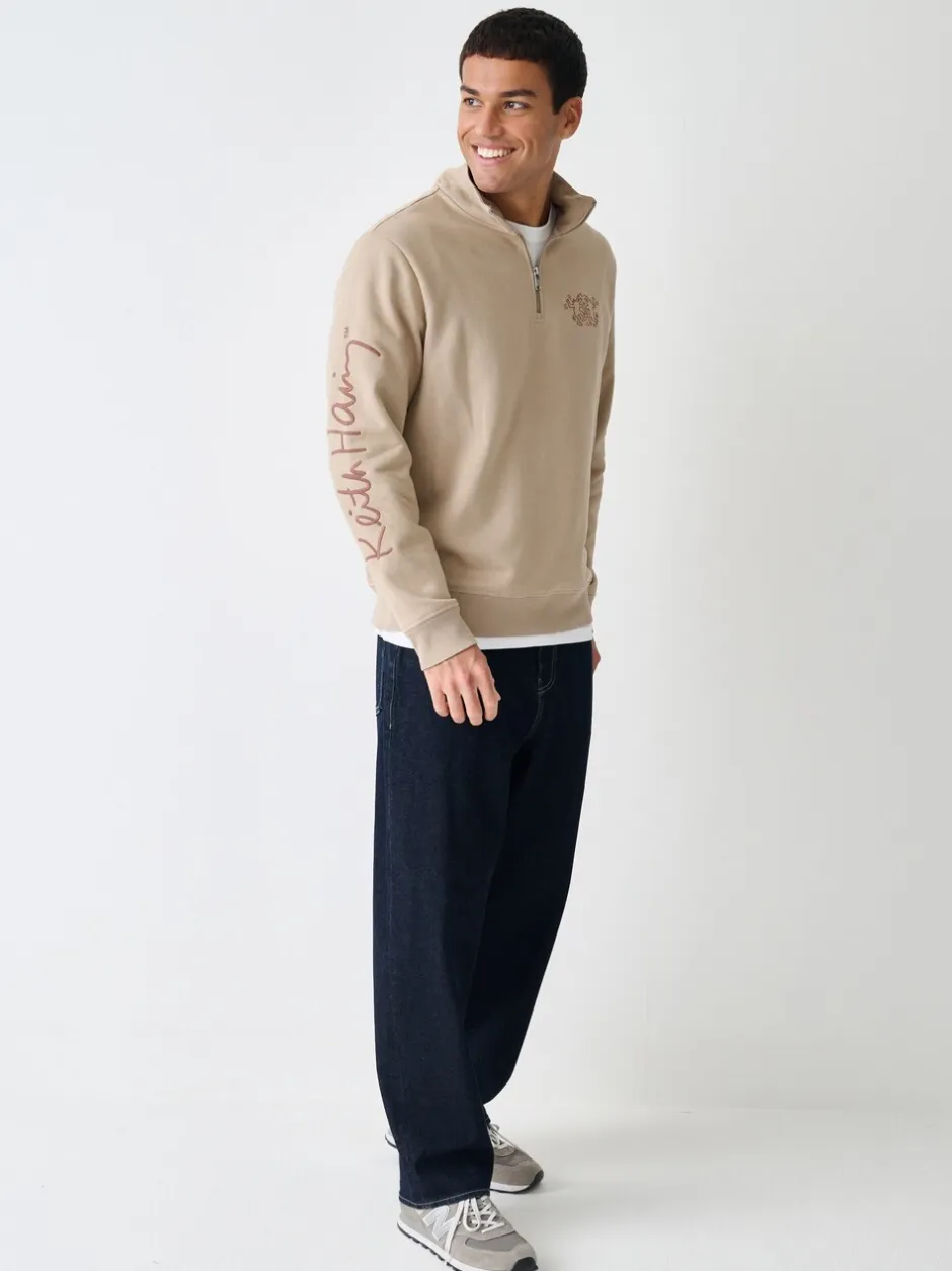 Sweaters En Hoody´S|Sweaters En Hoody´S*Next Neutraal kiezelkleurig - Keith Haring Licence Graphic Print Quarter Zip Neck Sweatshirt