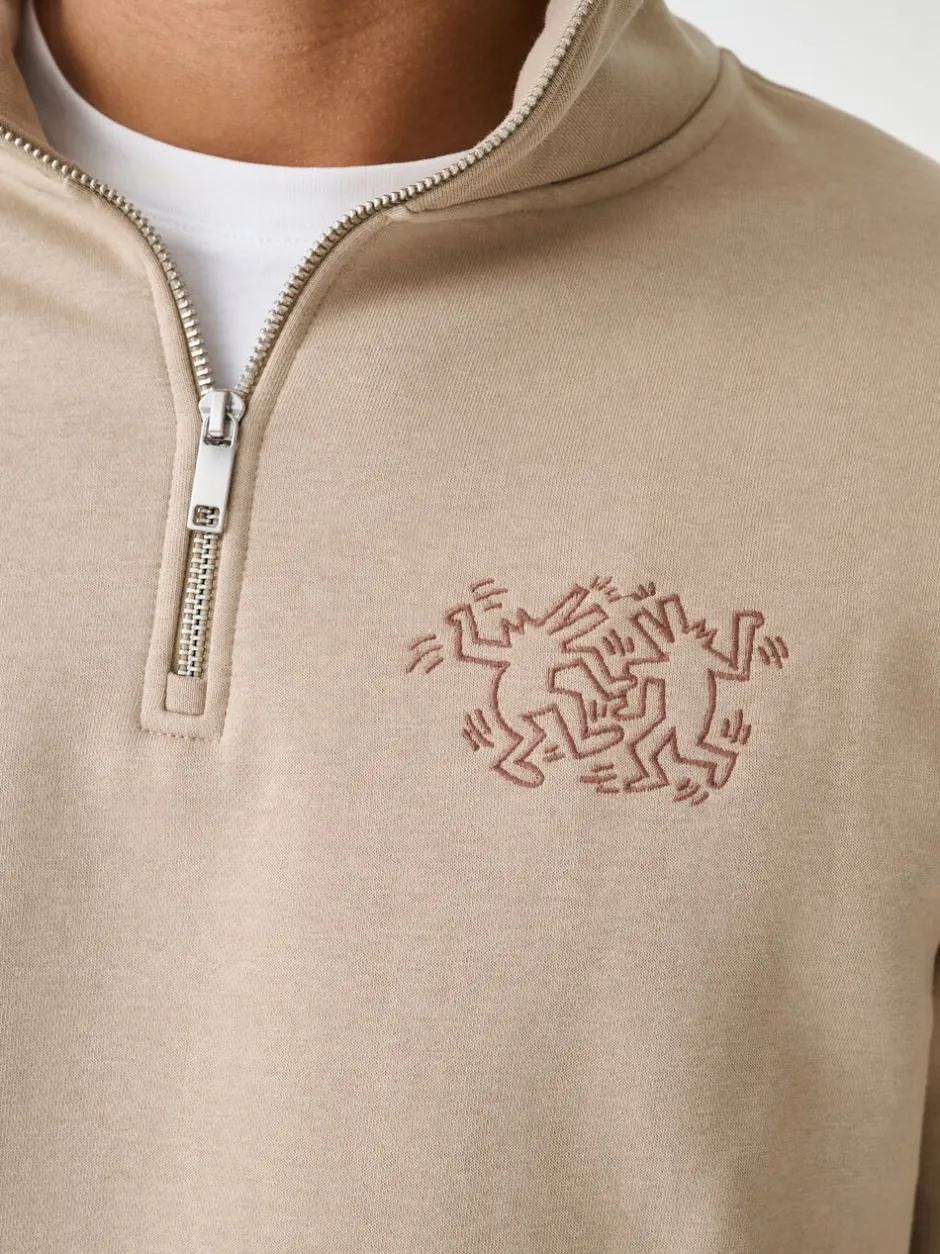 Sweaters En Hoody´S|Sweaters En Hoody´S*Next Neutraal kiezelkleurig - Keith Haring Licence Graphic Print Quarter Zip Neck Sweatshirt