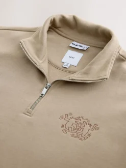 Sweaters En Hoody´S|Sweaters En Hoody´S*Next Neutraal kiezelkleurig - Keith Haring Licence Graphic Print Quarter Zip Neck Sweatshirt