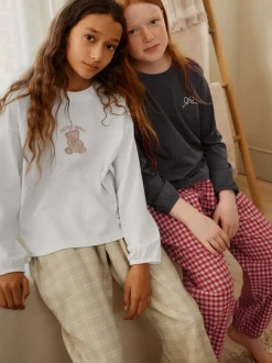 Nachtkleding En Pyjama's|Pyjama's|Next - Set van 2 ruit pyjama's met geweven onderkant (3-16jr) Neutraal met beren