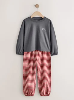 Nachtkleding En Pyjama's|Pyjama's|Next - Set van 2 ruit pyjama's met geweven onderkant (3-16jr) Neutraal met beren