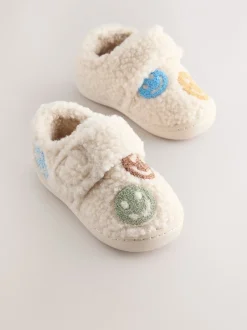Pantoffels|Next Neutraal met blije gezicht-print - Warm gevoerde pantoffels met kuipzool