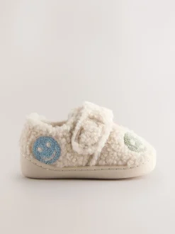 Pantoffels|Next Neutraal met blije gezicht-print - Warm gevoerde pantoffels met kuipzool