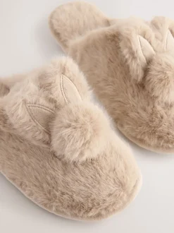 Pantoffels*Next Neutraal met konijnenprint - Pantoffelmuiltjes