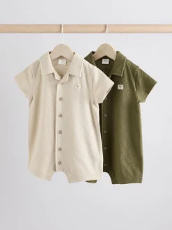 Rompertjes En Tuinbroeken|Babypakjes En Babypyjama's|Next - Verpakking van 2 gestructureerde babyrompertjes Neutraal/kaki