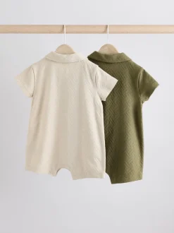 Rompertjes En Tuinbroeken|Babypakjes En Babypyjama's|Next - Verpakking van 2 gestructureerde babyrompertjes Neutraal/kaki