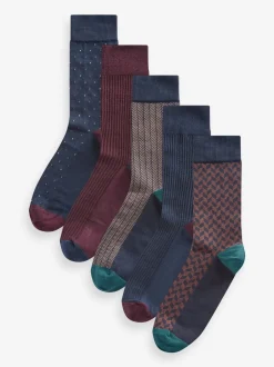 Sokken|Sokken*Next Neutraal/marineblauw - 5 Paar modieuze sokken met patroon
