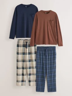 Loungewear|Pyjama's*Next Neutraal/marineblauw - Geruite pyjamaset met korte jersey mouwen 2 stuks
