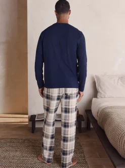Loungewear|Pyjama's*Next Neutraal/marineblauw - Geruite pyjamaset met korte jersey mouwen 2 stuks