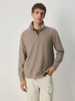 Gebreide Kleding*Next - Long Sleeve Quarter Zip Jumper Neutral Brown Dogtooth