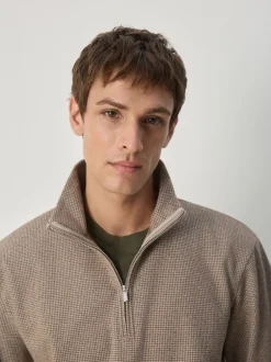 Gebreide Kleding*Next - Long Sleeve Quarter Zip Jumper Neutral Brown Dogtooth