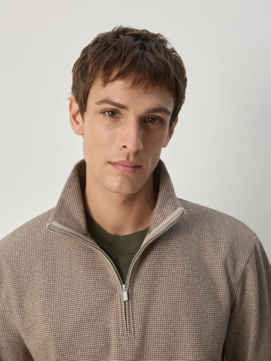 Gebreide Kleding*Next - Long Sleeve Quarter Zip Jumper Neutral Brown Dogtooth