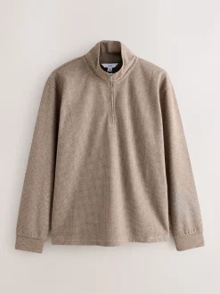 Gebreide Kleding*Next - Long Sleeve Quarter Zip Jumper Neutral Brown Dogtooth
