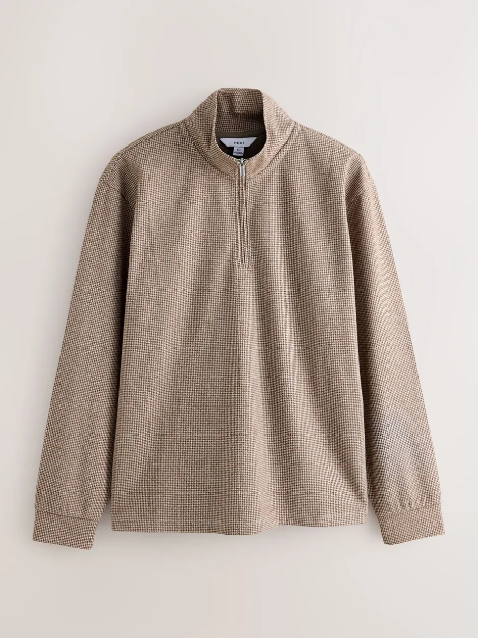 Gebreide Kleding*Next - Long Sleeve Quarter Zip Jumper Neutral Brown Dogtooth