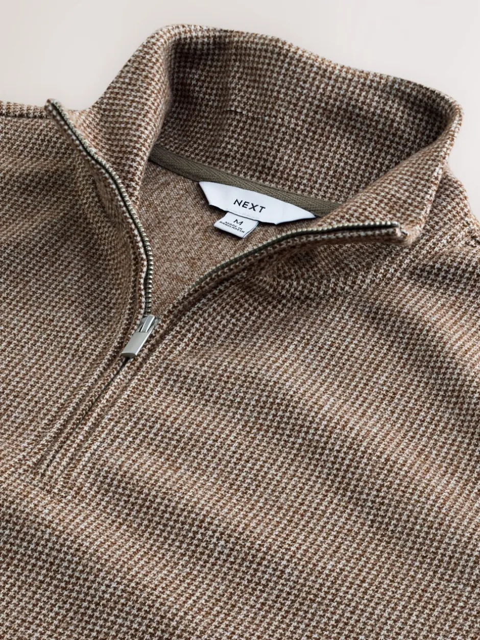 Gebreide Kleding*Next - Long Sleeve Quarter Zip Jumper Neutral Brown Dogtooth