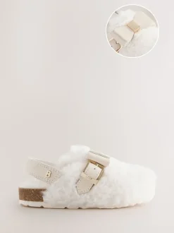 Pantoffels|Baker by Ted Baker - Meisjes Slingback Muiltjes Klomp Pantoffels Neutral Faux Fur