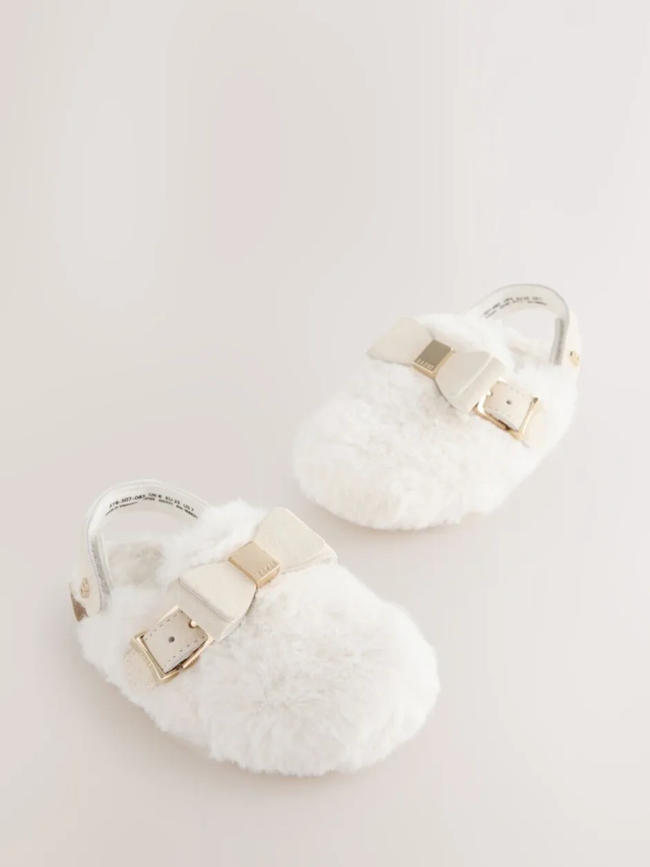 Pantoffels|Baker by Ted Baker - Meisjes Slingback Muiltjes Klomp Pantoffels Neutral Faux Fur
