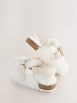 Pantoffels|Baker by Ted Baker - Meisjes Slingback Muiltjes Klomp Pantoffels Neutral Faux Fur
