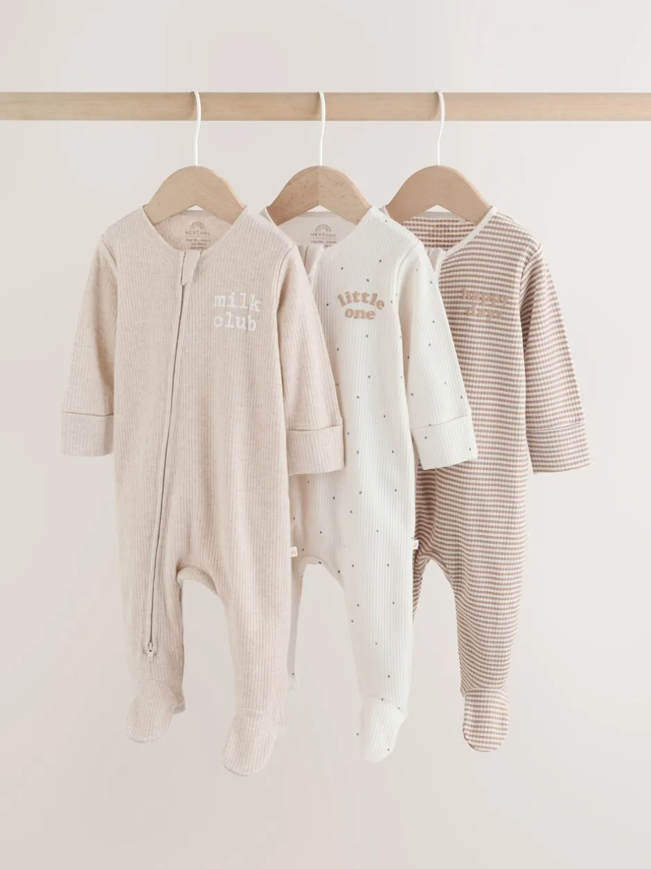 Multipacks|Babypakjes En Babypyjama's|Next Neutral Milkclub - Verpakking van 3 babypyjama's met tweewegrits (0-2jr)