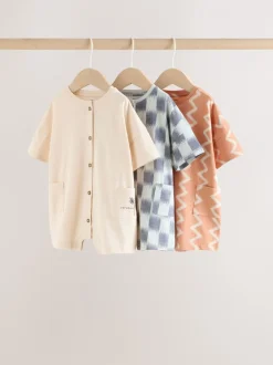 Rompertjes En Tuinbroeken|Babypakjes En Babypyjama's*Next Neutral Sunbaked Printed Button Through - Verpakking van 3 jersey babyrompertjes