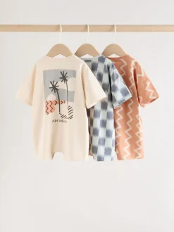 Rompertjes En Tuinbroeken|Babypakjes En Babypyjama's*Next Neutral Sunbaked Printed Button Through - Verpakking van 3 jersey babyrompertjes